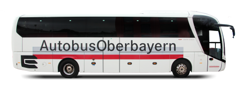 freigestellter Bus Autobus Oberbayern weiß mit Logo rot grau