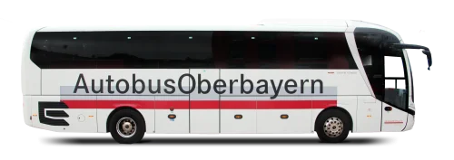 freigestellter Bus Autobus Oberbayern weiß mit Logo rot grau